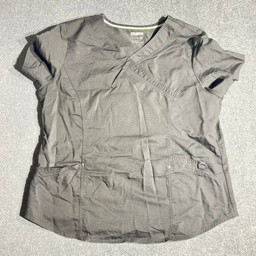 Scrubstar Ultimate‎ Womens XL Black Scrub Top Crossover V-Neck Short Sleeve